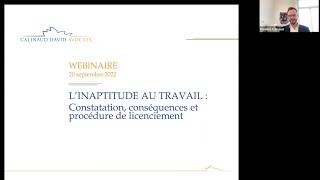 Webinaire  Linaptitude au travail replay du 20 septembre 2022  Calinaud David Avocats [upl. by Dumah]