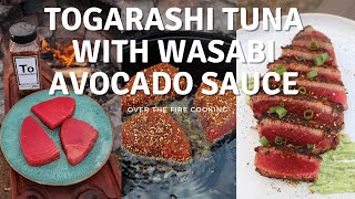 Togarashi Seared Tuna with Wasabi Avocado Sauce Recipe  Over The Fire Cooking shorts [upl. by Ruyam]