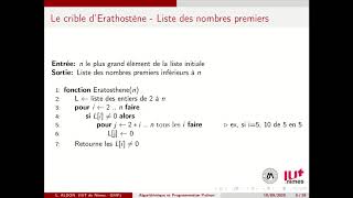 Algorithmique  Python  Le crible dÉratosthène  Liste des nombres premiers [upl. by Artemisia]