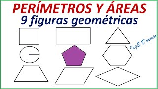 Perímetros y Áreas de 9 figuras geométricas  Ejemplos [upl. by Annelg]