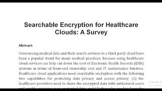 Searchable Encryption for Healthcare Clouds A Survey [upl. by Rysler]