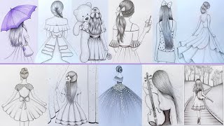 11 easy girl back side drawing ideas  part  4  Pencil sketch Tutorials  How to draw [upl. by Engelhart]