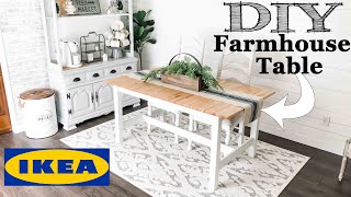 Farmhouse Table DIY  IKEA HACK [upl. by Atiuqal]