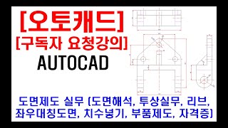 구독자 요청강의  오토캐드 실무 도면제도 도면해석 투상실무 좌우 대칭도면 리브 치수넣기 부품제도 캐드자격증 캐드단축키 캐드디자인 3각법 캐드실무 등 [upl. by Jeanette]