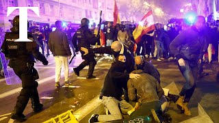 Spanish protesters opposed to Catalan amnesty bill clash with riot police in Madrid [upl. by Madeline]