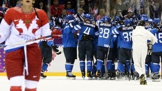 Finland eliminates Russia from Olympic mens hockey [upl. by Euridice]