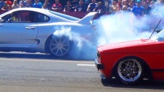 VW GOLF 1 I Drag Racer VS TOYOTA SUPRA Turbo  14 Mile Race Viertelmeile Rennen BURNOUT Rotorrabbit [upl. by Sergius]