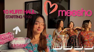 Huge MEESHO KURTI HAUL💖Starting at ₹199 Try on haul Shruti Bakshi meesho kurtihaul [upl. by Joel]