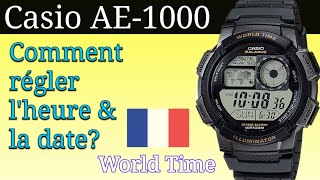 Montre Casio  Comment Régler lheure et la date Français  World Time WR100M Water Resist [upl. by Ailhad]