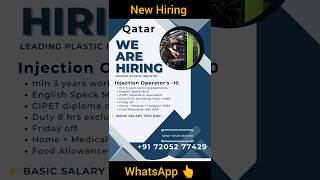 Urgently Requirements Qatar  Injection Moulding Operators \ CIPET 3 year experience  Apply NOW [upl. by Jeanine782]