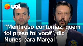 Debate Record Marçal faz pergunta sobre máfia das creches a Nunes que rebate ‘Mentiroso contumaz [upl. by Emolas]