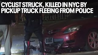 Cyclist struck killed in NYC by pickup truck fleeing from police [upl. by Toiboid]