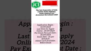 Jute Corporation of india  Junior Inspector Junior Assistant applynow sarkarinaukri freshersjob [upl. by Gonnella]