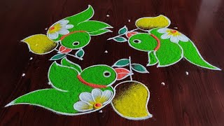 srestarangoli2135 ugadi special parrots rangoli 7×4 Dots [upl. by Ennyl]