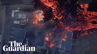 Drone footage shows lava engulfing Grindavík in Iceland [upl. by Navap]