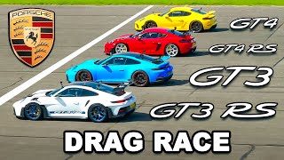 Porsche 911 GT3 RS v GT4 RS v GT3 v GT4 DRAG RACE [upl. by Gaile]