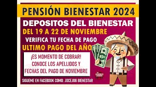 Calendario Pensión Bienestar ¿Qué apellidos cobran del 19 al 22 de noviembre [upl. by Vernice309]