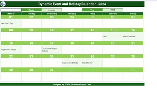 Printable Holiday and Event Calendar in Excel  FREE Download [upl. by Enelrae]