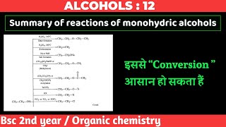 Reaction summary of monohydric alcohols  Alcohols  Bsc 2nd year organic chemistry  by chemboost [upl. by Keung]