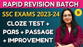 Rapid Revision Batch  9SSC ExamsCGL ESIC Cloze Test  PQRS  Passage  Improvement  Rani Maam [upl. by Enimasaj]