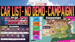 Forza Horizon 5  FULL Car List  NO Demo  Campaign Accolades Explained [upl. by Drobman]