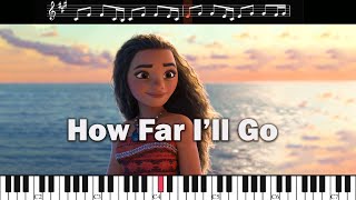 How Far Ill Go • from Moana • karaoke guide instrumental lyrics sheet music piano tutorial [upl. by Minette]