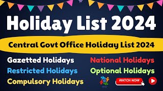 Central Government Dopt Holiday List 2024 PDF Download [upl. by Centeno94]