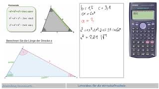 Der Kosinussatz Rechenbeispiel  Übungsaufgabe [upl. by Sherburne]