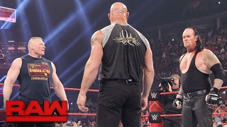 Brock Lesnar goes facetoface with Goldberg and The Undertaker Raw Jan 23 2017 [upl. by Anirbac347]