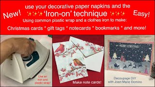 Learn the EASY way to make cards with PAPER NAPKINS  NO GLUE  use this ironon DIY [upl. by Earley]