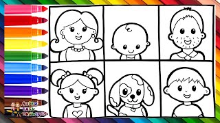 Drawing And Coloring A Family 👩👨👧👦🐶🌈 Drawings For Kids [upl. by Tterag665]