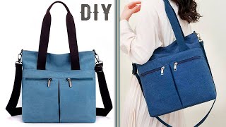 Women Tote Bag Denim Cloth DIY  Many Pockets Design Making at Home [upl. by Palmore88]