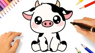 HOW TO DRAW A CUTE COW KAWAII EASY 🐮 [upl. by Esilana]