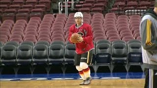 Jiri Hudler plays basketball in hockey gear [upl. by Sitnik]