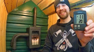 Candle Convection Heater Winter Camping with my OffGrid Stove Snowmobile Camper Series [upl. by Doralynn]