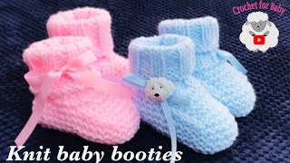 Easy knit baby booties socks  How to knit for beginners 03 M boy or girl Crochet for Baby 203 [upl. by Mayap]