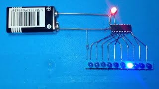 10 step LEDs charser using ic 4017 only without PCB board [upl. by Bilak179]