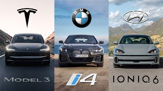 2025 Tesla Model 3 vs BMW i4 vs Hyundai IONIQ 6  Best EV Sedans Compared [upl. by Moyra]