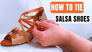 TUTORIAL How to tie salsa shoes  danceshoes salsashoes [upl. by Arreik]