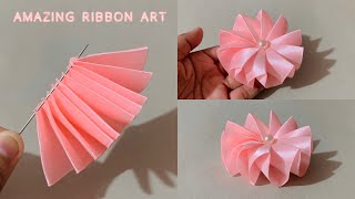 How to make ribbon flowers  Amazing ribbon flower tricks  Easy to make with needles [upl. by Ednihek]