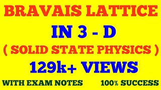 BRAVAIS LATTICE IN 3  D  BRAVAIS LATTICE  SOLID STATE PHYSICS  WITH EXAM NOTES [upl. by Ahseinad]