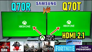 SAMSUNG QLED Q70R vs SAMSUNG QLED Q70T CON HDMI 21 JUEGOS EN 4K CON HDR CON UNA XBOX ONE X [upl. by Machute241]