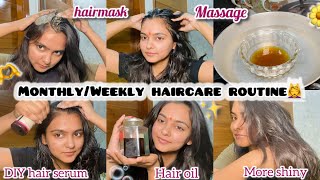 MonthlyWeekly hair care routine💆‍♀️ how to grow new hair🫶 shiny hair 🛑hairfall diy hair care✨ [upl. by Imoyn175]