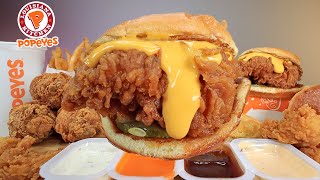 MUKBANG EATING POPEYES FRIED CHICKEN WITH EXTRA CHEESE SPICY CHICKEN SANDWICH CHICKEN TENDERS ASMR [upl. by Najib]