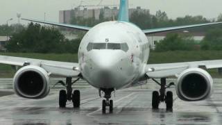 737700 Luxair LXLGS line up take off on wet runway at St Etienne Bouthéon ATCinc [upl. by Anilam213]