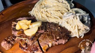 Creamy Truffle Pasta recipe  Ribeye steak [upl. by Aihsirt]