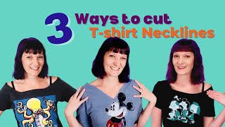 T Shirt Cutting Tutorial  Cut Necklines 3 Ways Boat Neck Vneck Off the Shoulder [upl. by Goldfinch581]