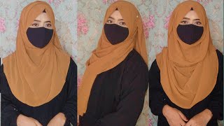 3 Cute School Hijab ✨ Styles  Easy And Simple Hijab Tutorial For School College Girls With Mask [upl. by Norvall]