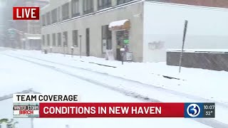 VIDEO Checking in from New Haven messy snow continues to fall [upl. by Ardnuahsal]