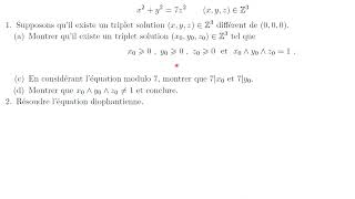 Exo Mq une équation diophantienne na pas de solutions en dehors de 000 [upl. by Lrae]